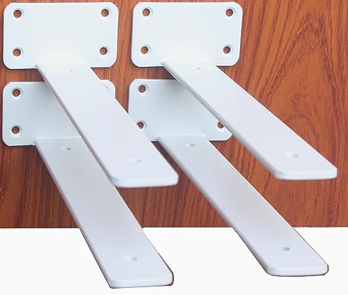 4 Pack - 10 inch White Hidden L Shelf Bracket (1/5 Inch Thicked) Iron Floating Shelf Brackets Rustic Industrial Metal Br