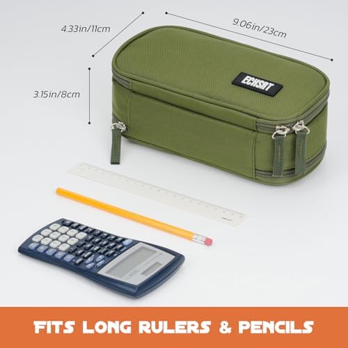 ECHSRT Large Tactical Pencil Case, 3-Compartment Zipper Pouch, Olive Green