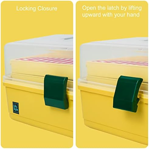 Creahaus 13 inch Art Craft Organizer Storage Box with 3 Layer, Multipurpose Plastic Tool Box with Handle for Sewing, Art