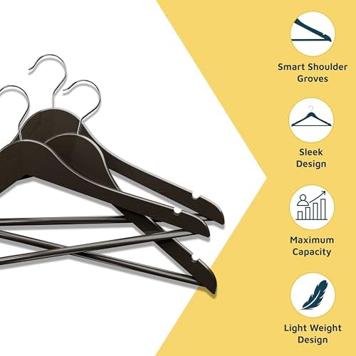 Lifemaster Wooden Clothes Hangers – with 360 Degree Swivel Hook and Non-Slip Shoulder Notch, Holds Up to 10 lbs, Pants B
