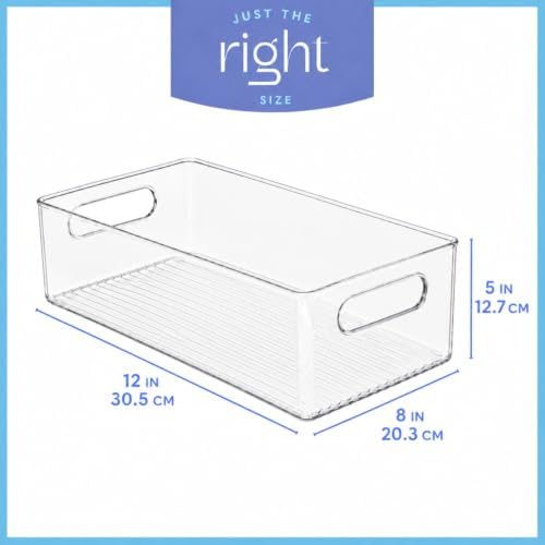 Plastic Food Storage 4 Pack Clear Container Bin with Handles for Organizing Kitchen, Pantry, Refrigerator, Freezer, Pant