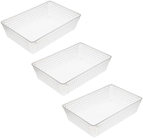 YBM Home 3-Pack Plastic Storage Baskets Bins for Home Junk Drawer, Shelves, and Office Organization, Functional Trays/Co
