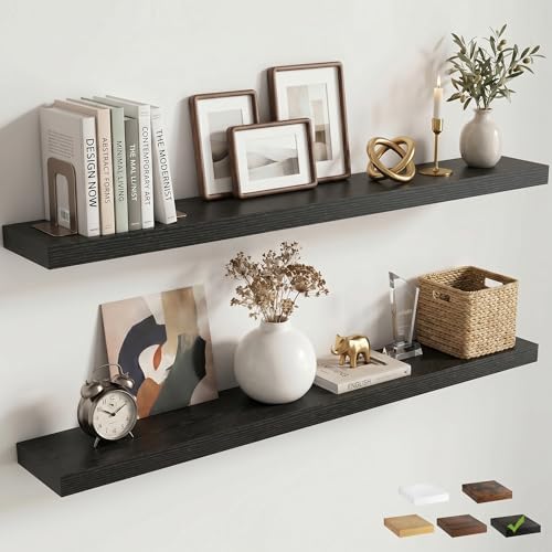 48 Inch Floating Shelves for Wall, 6.5"D Wood Storage Shelves, Black Finish