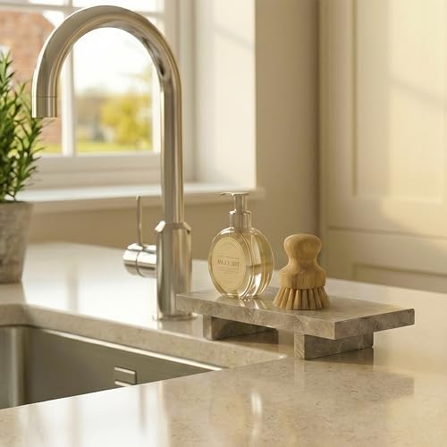 Marble Soap Tray for Bathroom Kitchen Countertop 8.6" x 3.6" Waterproof Soap Dish Holder, Stone Pedestal Stand for Sink,