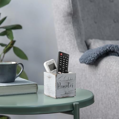 DRASTAR Remote Control Holder, Wood TV Remote Holder, Remote Storage Caddy, Remote Control Organizer (Retro White, 1 Slot)
