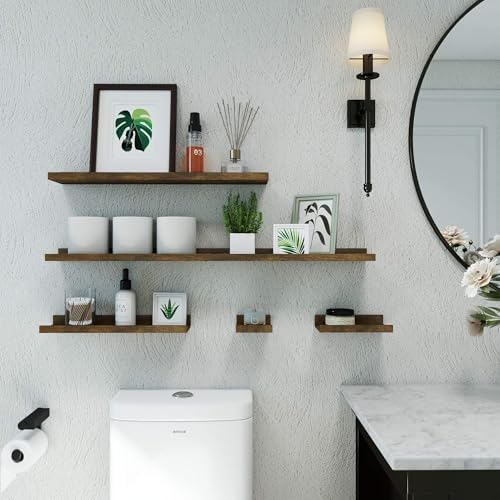 Brown Floating Shelves for Wall Decor, 24 in Shelf with Lip Set of 2