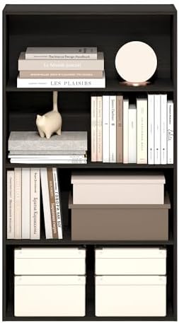 Furinno Jaya Book Shelf, 4-Tier Book Shelf, Bookcase with Open Shelving, Standing Bookshelf, 9.5 x 23.6 x 41.9, for Orga