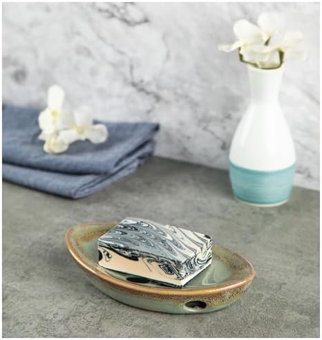Ceramic Soap Dish with Self Draining Tray for Bar Soap, Bathroom, Kitchen (Pastel Blue)