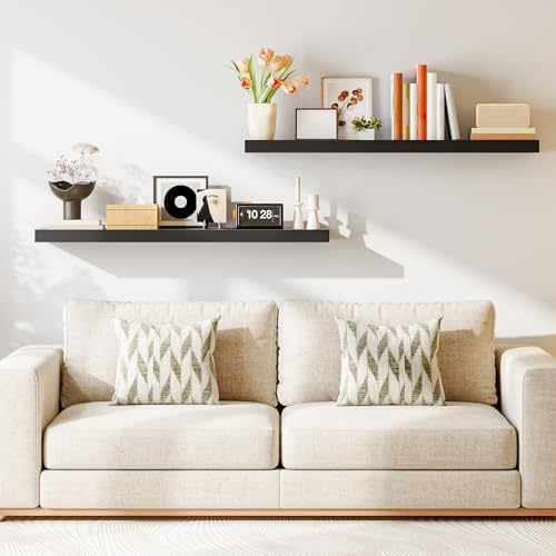 HOOBRO Floating Shelves for Wall, Wall Mounted Shelf Set of 2, 47.2" Hanging Shelf with Invisible Brackets, for Wall Dec