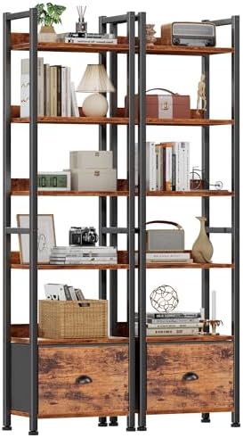 Furologee 6 Tier Bookshelf Set of 2,Industrial Bookshelves and Bookcases