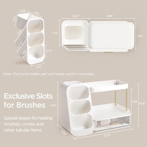 HBlife Bathroom Organizers and Storage with Brush Holder for Vanity, 3 Tier Plastic Makeup Organizer for Dresser Counter