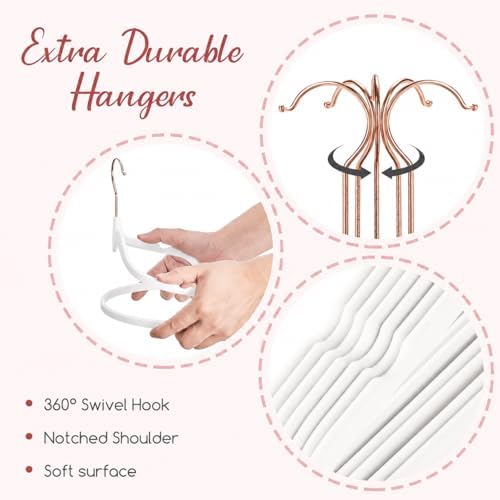HOUSE DAY White Velvet Hangers 60 Pack, Non Slip Felt Hangers Heart-Shaped