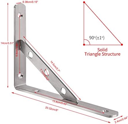 YUMORE 8 Inch Shelf Bracket, Heavy Duty L Bracket, 2 Pack