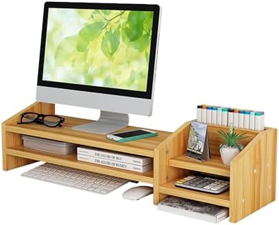 Catekro Monitor Stand Riser, 2 Tiers Wood Monitor Riser Stand Brown