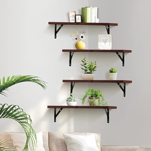 Corner Floating Shelves, Set of 4, Red, 15.9 x 11.4 Inch