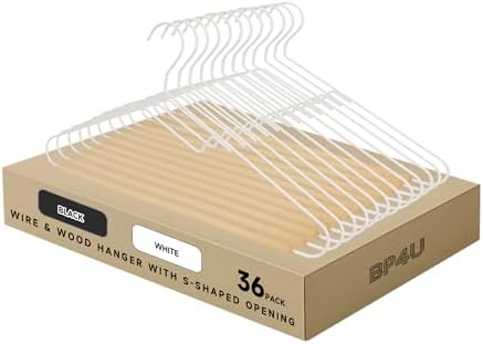 Wire Hangers with S-Shaped Opening Design, White, 36-Pack