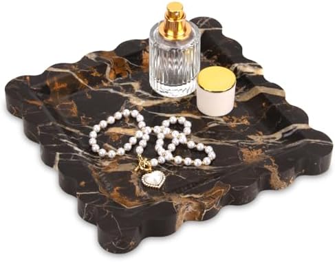 Square Marble Decorative Tray, Black Gold, 8 * 8