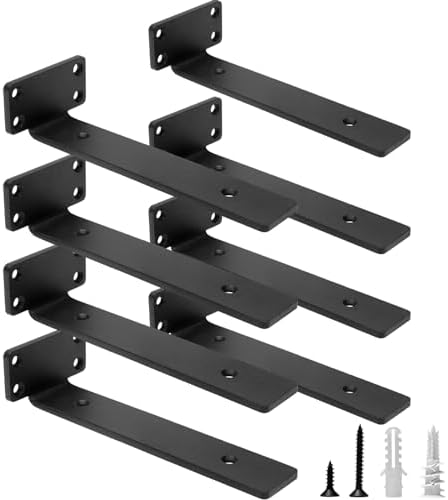 HITOMEN Heavy Duty Floating Shelf Brackets, 8-Inch (1/5'' Thick) Hidden Shelves Hardware, Iron L Brackets, Rustic Indust