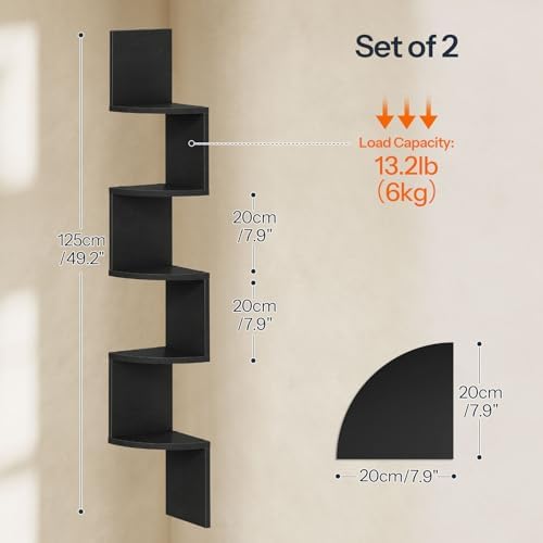 HOOBRO Corner Shelf Wall-Mounted, Set of 2 Floating Corner Shelves for Wall