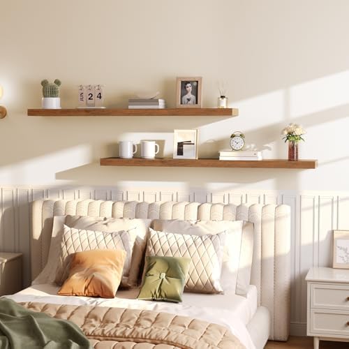 HOOBRO Floating Shelves for Wall, Wall Mounted Shelf Set of 2, 55" Hanging Shelf with Invisible Brackets, for Wall Stora