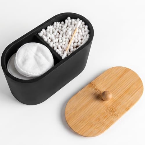 Cotton Swab Holder,Round Cotton Pads Balls Qtip Holder Dispenser with Lid, 2 Compartments Qtips Holder, Tampoms Period B
