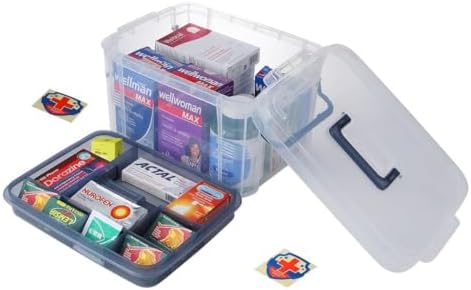 2-Tier Medicine Organizer - Plastic Portable Storage Box with Handle Blue