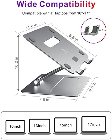 Adjustable MacBook Laptop Stand for Desk | Ergonomic Aluminum Laptop Riser with Heat-Vent, Compatible for 10-17" Laptops
