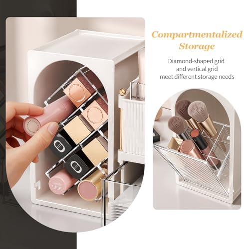 INVSSENE Stackable Makeup Organizer Countertop, Storage Perfume Skincare Cosmetic Lipstick Face Mask Makeup Brush Palett