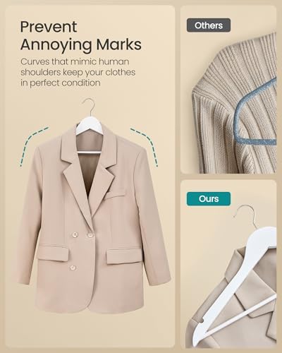SONGMICS Wooden Hangers, 30 Pack, Basic Wood Clothes Hangers, Space Saving