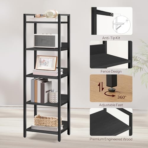 MAHANCRIS 5-Tier Bookshelf, Bookcase, Shelves Organizer for Small Spaces, Storage Shelf Organizer, for Living Room, Bedr