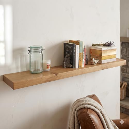 joelsantiques 54 inch Wooden Floating Shelves for Wall - 54x6x2 in, High End Solid Natural Wood, Heavy Duty Bracket, Wal
