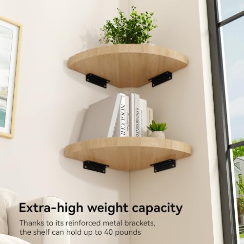 YMYNY Set of 2 Corner Shelf Wall Mount 12" Beech Wood Color HFS001R-2