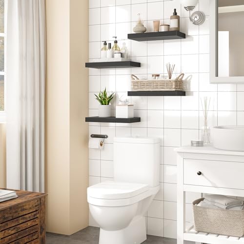 HOOBRO Floating Shelves for Wall, Wall Mounted Shelf Set of 2, 15.7" Hanging Shelf with Invisible Brackets, for Wall Dec