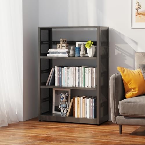 SteeLoong 3 Tier Bookshelf,Metal Storage Shelves, Wheels & Adjustable Feet
