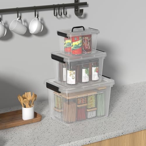 3 Pack Plastic Storage Bins with Lids, Clear Storage Containers