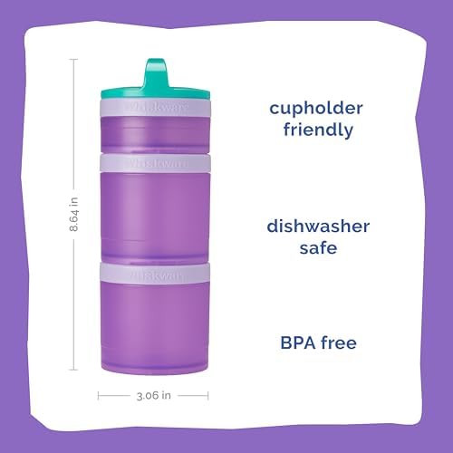 Whiskware Solid Snack Containers, 3 Stackable Snack Cups, Green/Purple