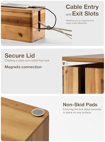 TIDITA 16" L Wooden Cable Management Box Round Edge, Magnetic Lid, Large