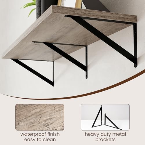 Axeman 12 Inch Deep Floating Shelves for Wall - 36 Inch Wide x 12 Inch Deep Wall Shelves Set of 2 - Rustic Grey Wood Flo