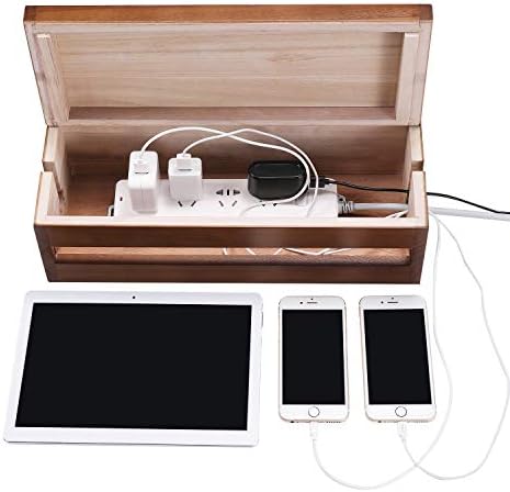 Changsuo Cable Management Box Wooden Cord Organizer Box for Extension Cord Power Stripe Surge Protector Wire Management 