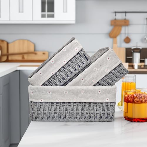 GIB Small Wicker Storage Baskets with Lid/Liner Woven Cute Decorative Boxes