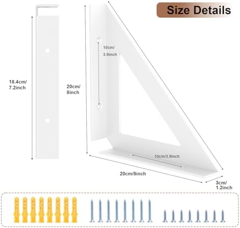 8 Inch Shelf Brackets,White Shelf Bracket Heavy Duty for Shelves,4 Pack