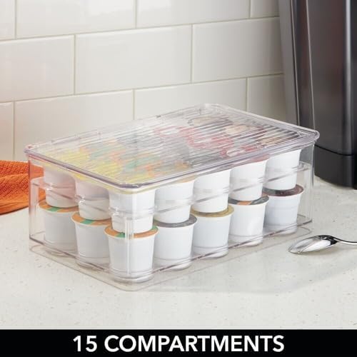 mDesign Plastic Stackable Divided Storage Organizer with Lid for Tea Bags and Coffee Pods in Kitchen Cabinet, Countertop