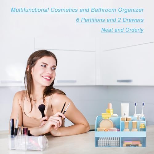 Makeup Organizer with 2 Drawers, Cosmetic Storage for Dresser Vanity and Bathroom Countertop,Make up organization and Sk