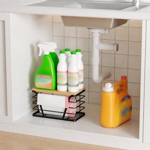 TIDIIABODE Small Grocery Bag Holder, Trash bag holder with Removable Bamboo Top, Wall Mount, No Drill, Stainless Steel, 