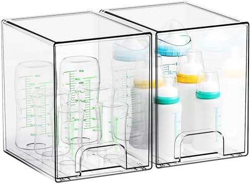 Yieach 7.5" High Stackable Storage Bins,2 Pack Bottle Station and Baby Bottle Storage Organizer for Countertop,Clear Acr