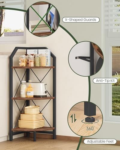 CHOEZON 3-Tier Corner Shelf, Industrial Corner Bookshelf, 35.4" Storage Stand, Plant Stand Display Shelf, Bookcase for B