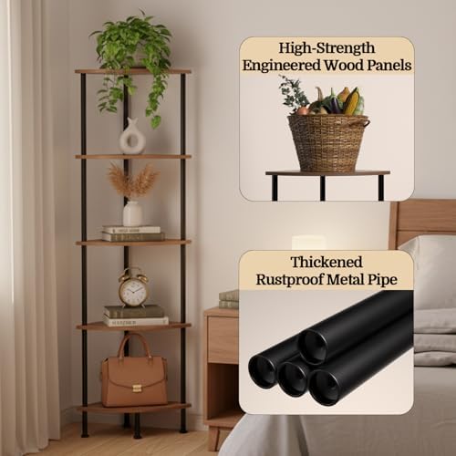 5-Tier Corner Shelf Stand, 52" Industrial Corner Display Rack for Living Room, Bookshelf, Tall Display Shelf, Plant Stan