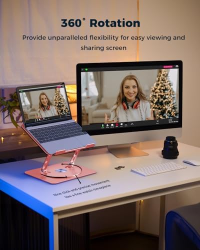 Aoviho 360° Rotating Laptop Stand for Desk | Adjustable, Foldable, Portable Aluminum Ergonomic Riser | Compatible with M