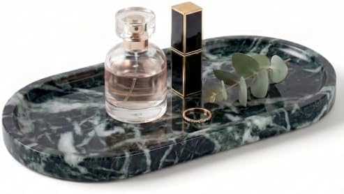 YKAJO Snowflake Green Oval Marble Tray, 9.8x4.7 Vanity Perfume Organizer