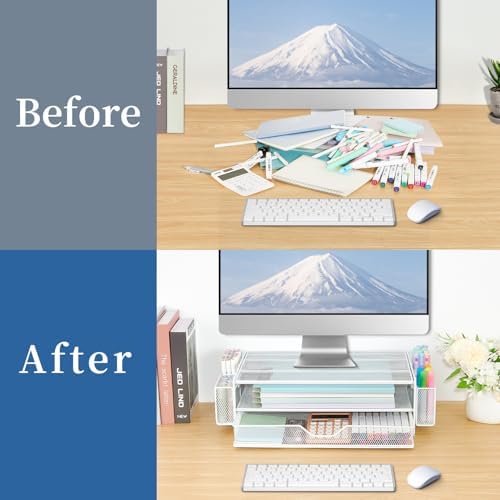 AUPSEN Computer Monitor Stands Riser，2-Tier Desk Organizers and Accessories, Office Desk Accessories Organizer with Draw
